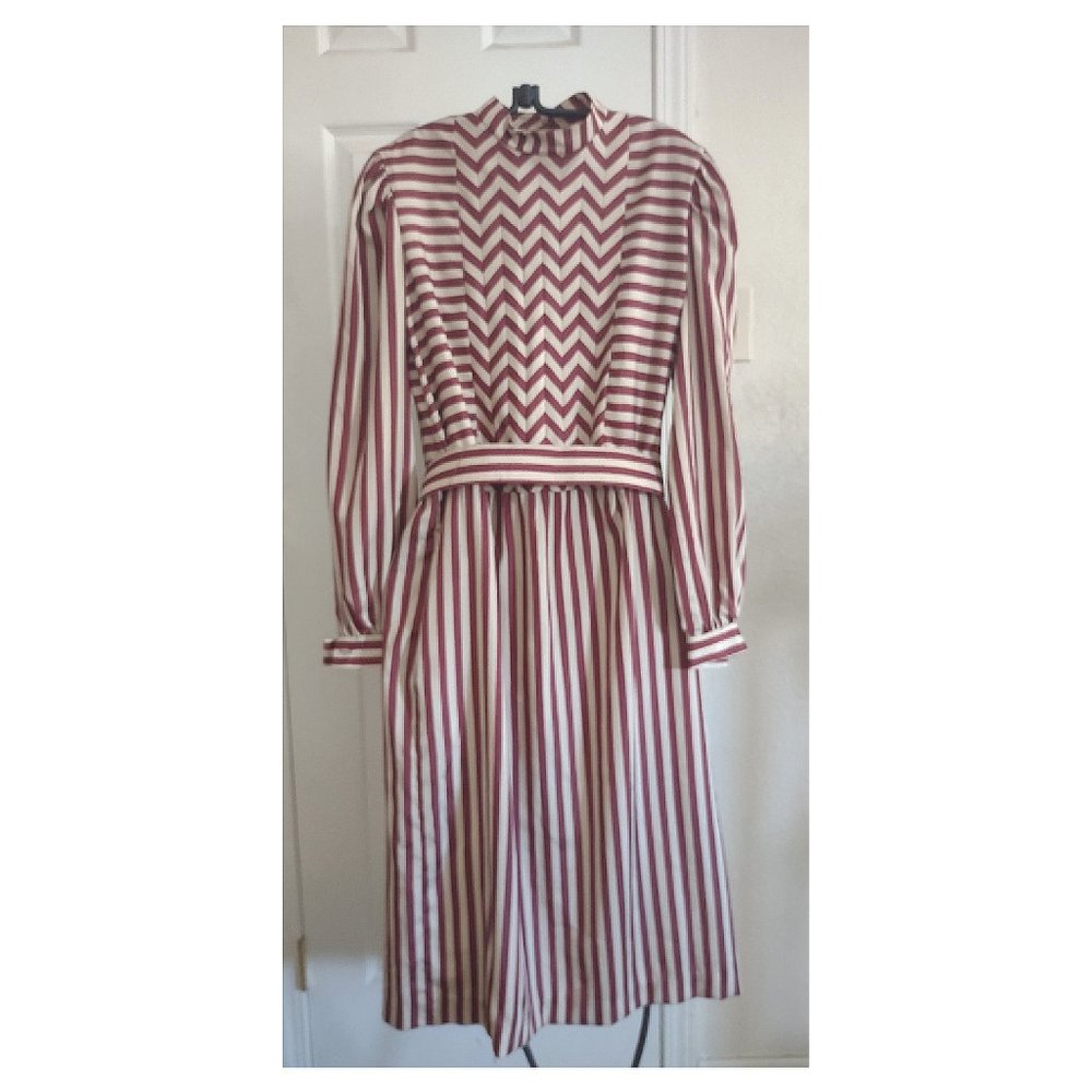JT Vintage Red and Cream Striped Dress